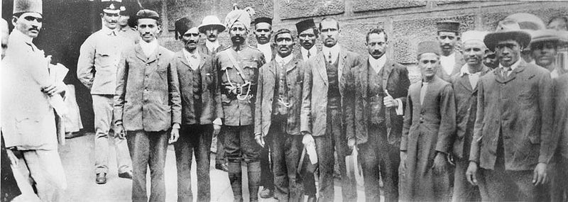 Gandhi and fellow protestors outside prison, South Africa, 1908